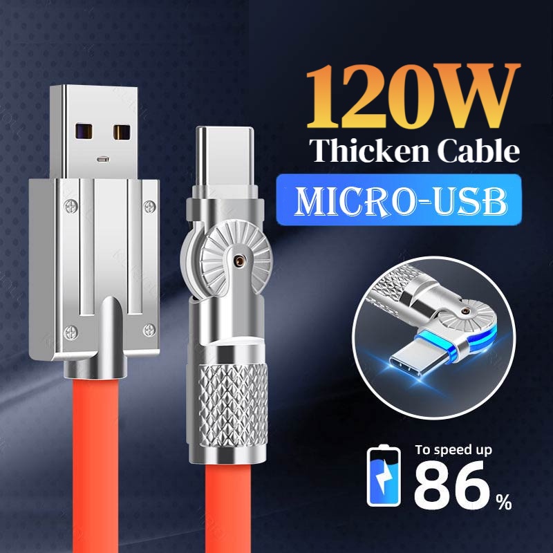 120w 6A Super Fast Charge Android Liquid Silicone Cable Quick Charge Kabel USB Untuk Samsung Pixel Micro USB Bold Data Line