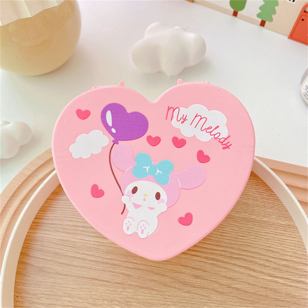 ღ Sanrio Kotak Perhiasan Berbentuk Hati Gadis Hati Kulomi Kotak Perhiasan Desktop Perhiasan Kalung Anting-Anting Double-layer Flip Finishing Groceries Box