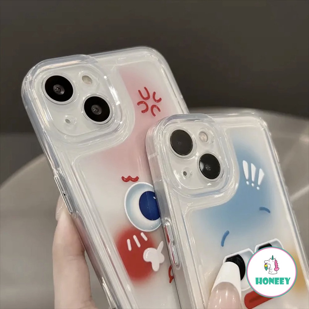 Kartun Indah Halo Ekspresi Ponsel Case Kompatibel Untuk iPhone 14 Pro 13 12 11 Pro Max XR XS 7Plus 8Plus Transparan Lembut Anti-Shock Back Cover