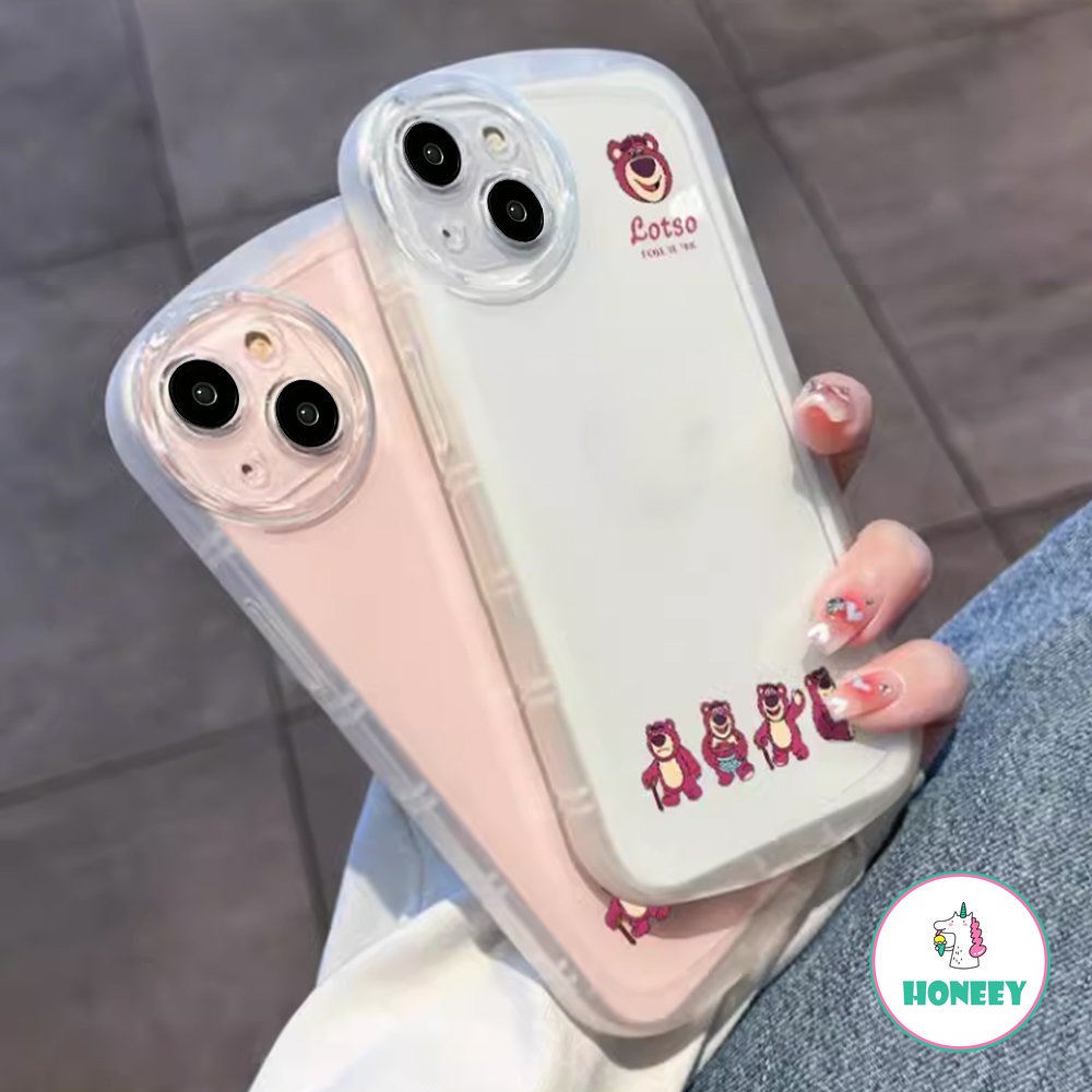 Casing Ponsel Beruang Strawberry Kartun Lucu Kompatibel Untuk Iphone14 13 12 11 Pro Max Casing iPhone X XR XS 78 Plus Cover Pelindung Kamera