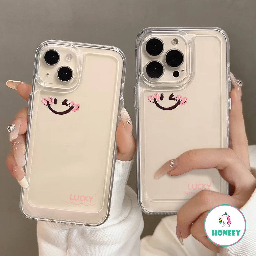 IPHONE Ins Simple Smiley Phone Case Kompatibel Untuk Iphone14 11 12 13 Pro Max XR XS 7Plus 8Plus Akrilik Bening Tahan Guncangan Penutup Belakang