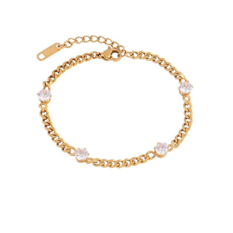 Gelang titanium Emas 18K Kristal Artifisial Wanita simple Gaya Rantai Kuba Tidak Luntur