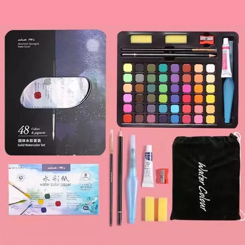 WE  Cat Air Watercolor Set 36 dan 48 Warna Water Color Cat Air Lukis Set Sudah Termasuk Kuas dan Kertas Gambar