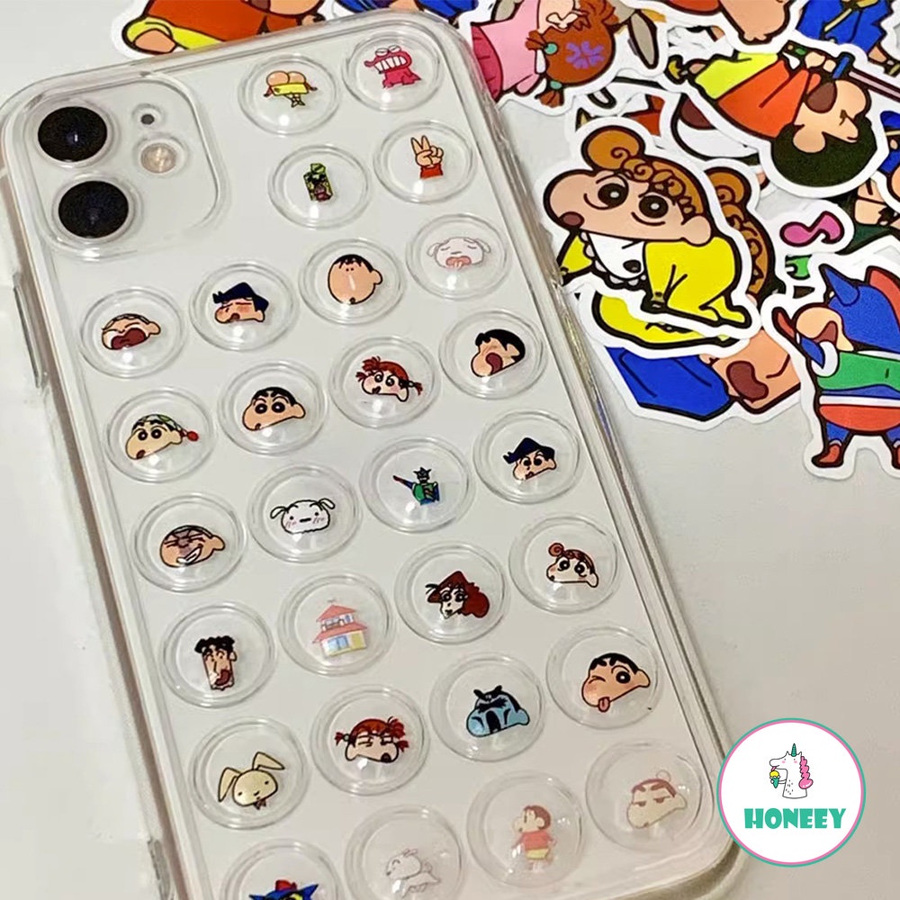 Kartun Crayon Shin-chan 3D Gelembung Melindungi Ponsel Case Untuk iPhone 14 Pro 11 12 13 Pro Max X XR Xs7 8 Plus Bening Lembut Penutup Belakang