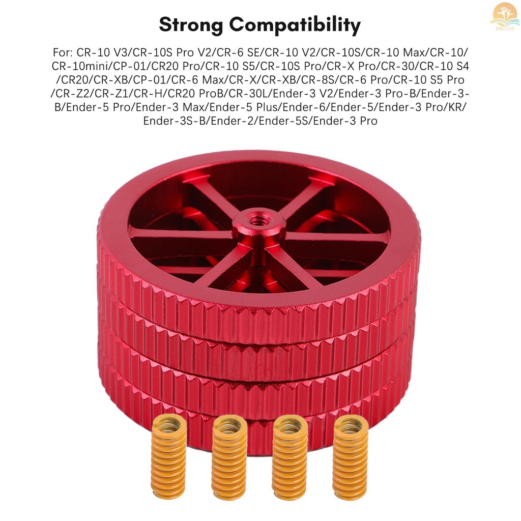 In Stock Creality 3D Manually Leveling Wearing Kit 4pcs Red Leveling Nut &amp; 4pcs Mold Spring Untuk CR Series Dan Ender Series 3D Printer CR-10 V3/CR-10 V2/CR-10 Max/Ender-3 Max/Id