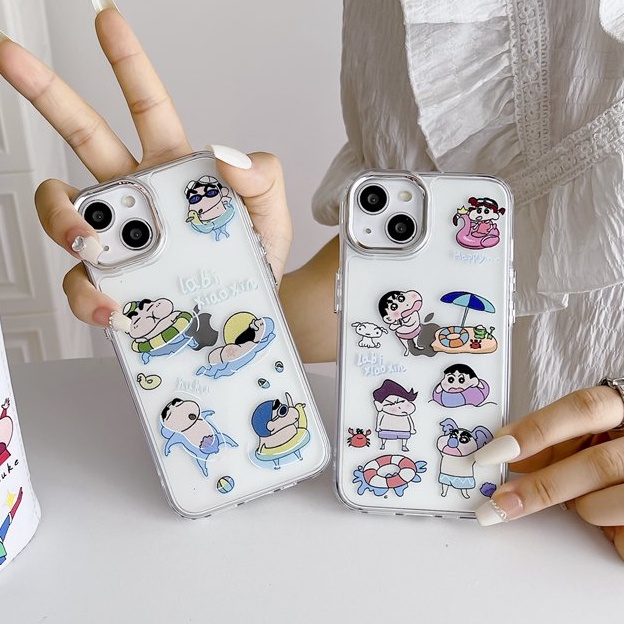 [Kancing Mandiri] Bening Lucu Imut Crayon Shin-chan Silikon Soft Case IPhone 6s7 8 Plus SE XR XS Max11 12 13 14 Pro Max14 Plus Untuk Cewek Wanita