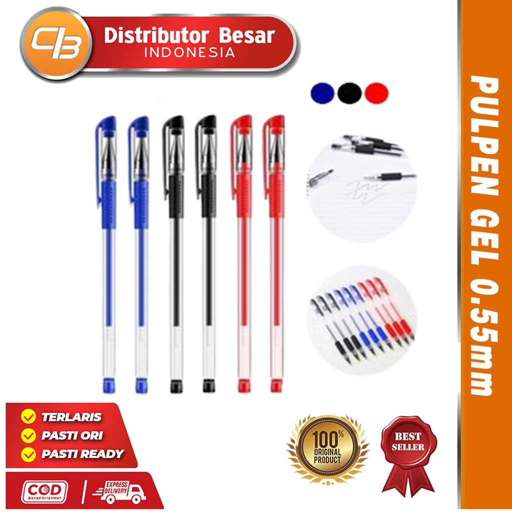 [ DBI ] Pulpen Gel Ink 0.5Mm Alat Tulis Kantor Sekolah Pena Pen Tinta Cair Standart Warna Merah Hitam Biru Bisa COD Bayar di tempat