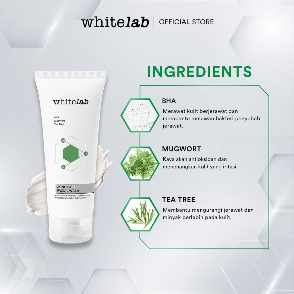 RADYSA - Whitelab Acne Care Facial Wash - Sabun Cuci Muka Untuk Kulit Jerawat Dengan Mugwort, Tea Tree &amp; BHA