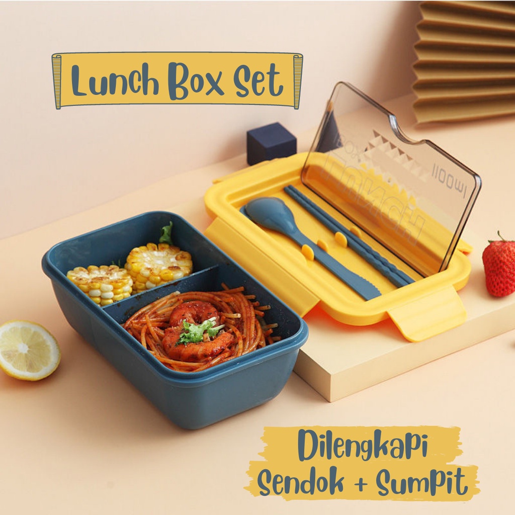 Lunch Box Set 1100ml Tempat Bekal Makan Kotak Makan Anti Tumpah Kotak Bekal Makan Tempat Bekal Anti 