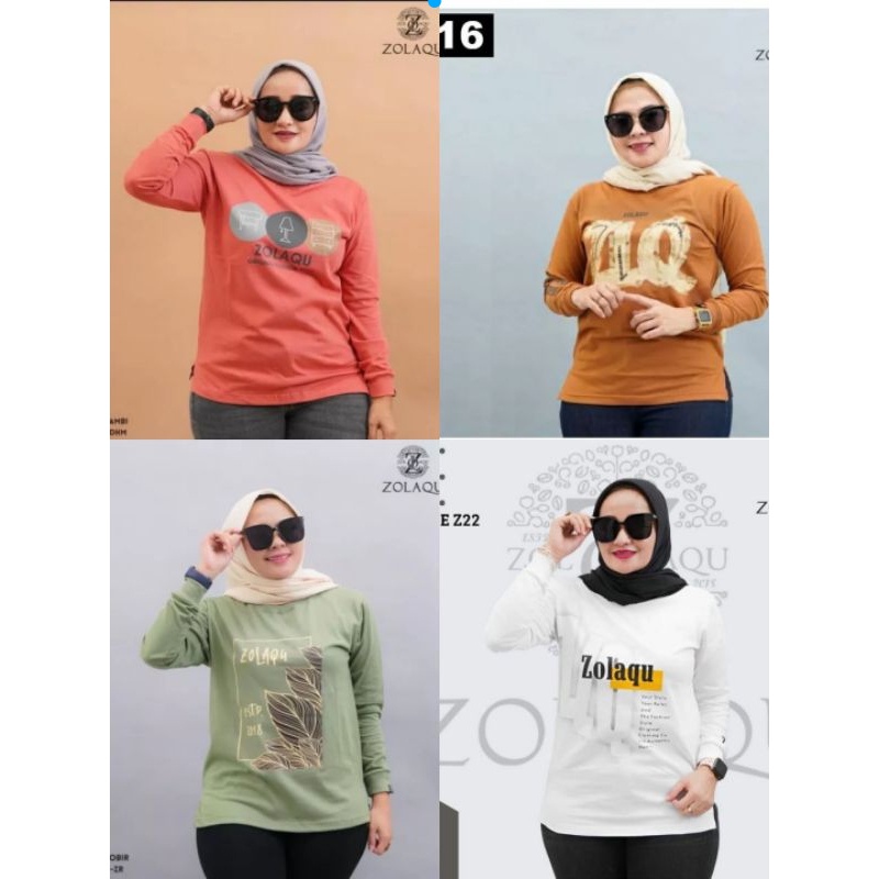 Kaos wanita ZOLAQU lengan panjang ORIGINAL / kaos senam wanita viral fiyyacollection