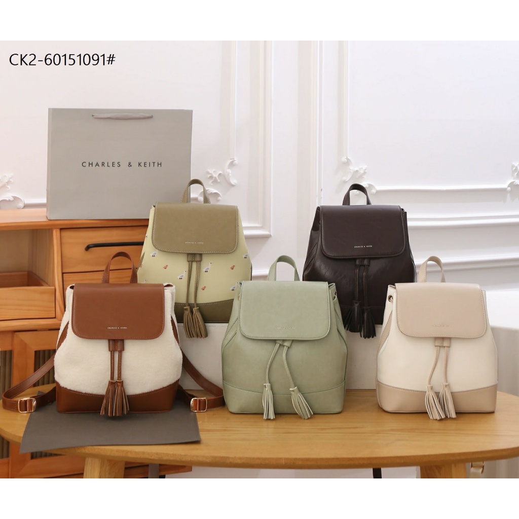 Kr Tas Wanita CK2-60151091 Two-Tone Printed Tassel Backpack Leather 24cm