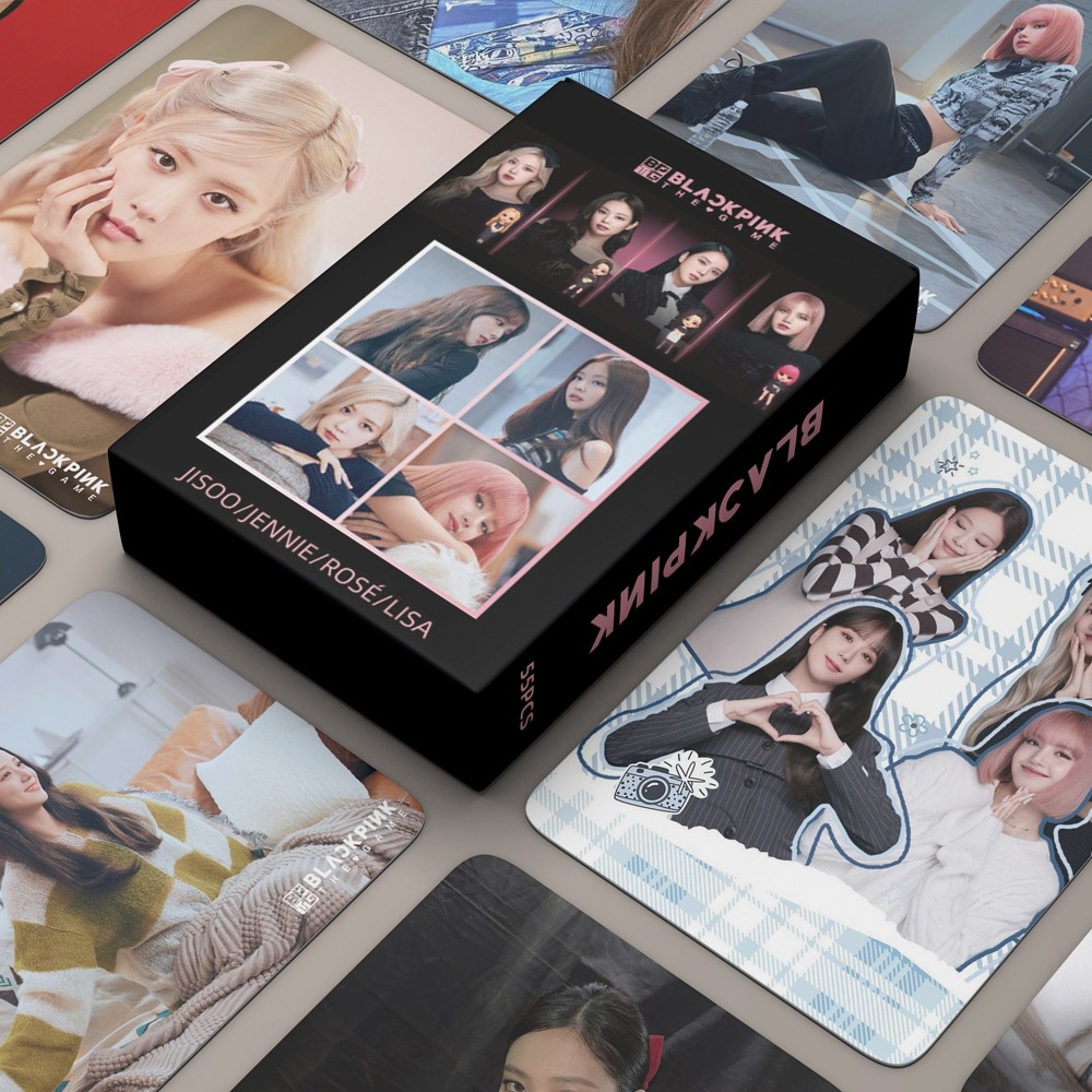 55pcs /box Hitam-Pink BPTG Photocards THE GAME Album JENNIE JISOO LISA ROSE Lomo Kartu Black Pink Kpop Postcards Collection Series