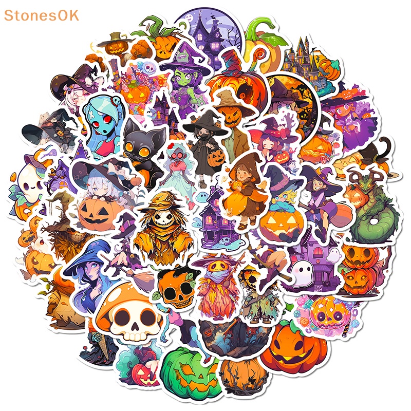 Batu 50 Pcs Keren Kartun Halloween Penyihir Tahan Air Stiker Dekorasi Decals Motor Laptop Ponsel Bagasi Mobil Sticker Mainan ID