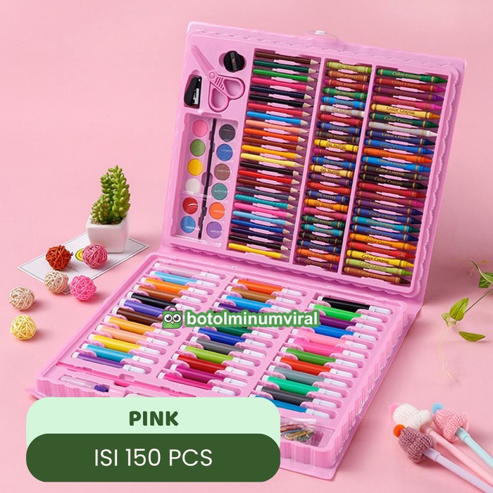 

✨BEST✨ -Drawing Set Kids 208pcs Art Set Gambar Anak Pensil Crayon Spidol Lukis - 150pcs Pink