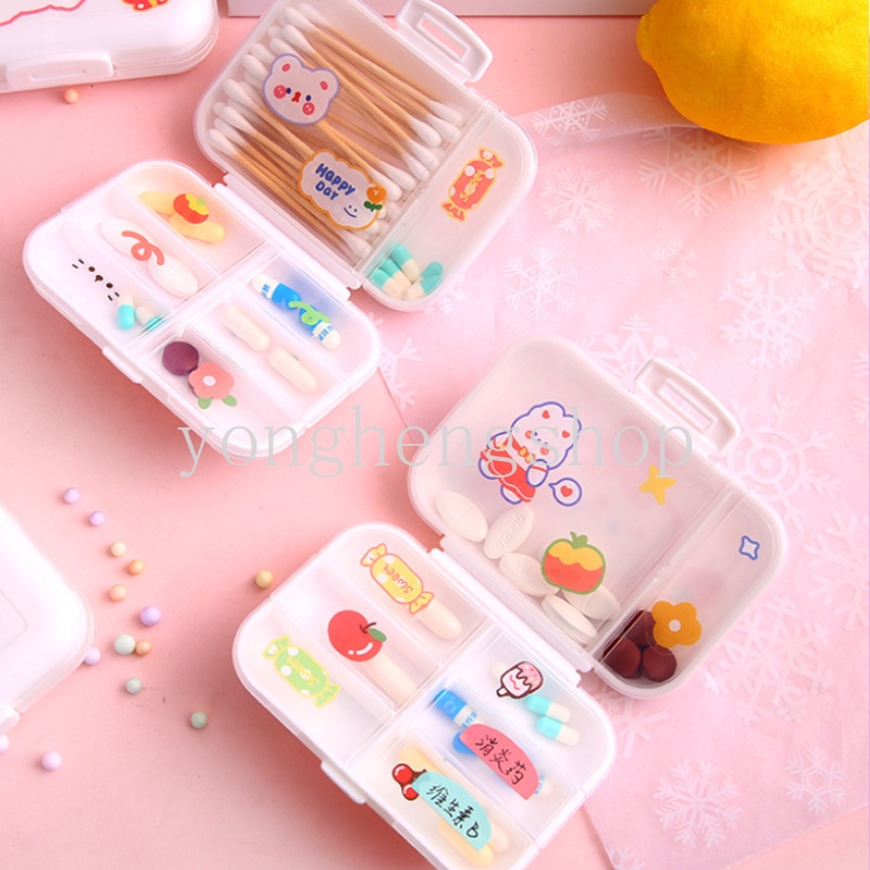 8kisi Kotak Pil Kotak Penyimpanan Vitamin Obat Mingguan Travel Portable Dispenser Tablet Pill Organizer Case Cotton Swab Bandage Container Mini Lucu Pillbox