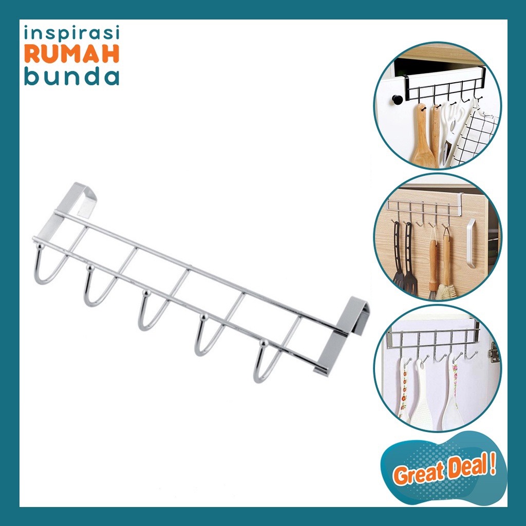 Gantungan Pintu 5 Kait Hanger Stainless Baju Alat Dapur Door Hook Serbaguna