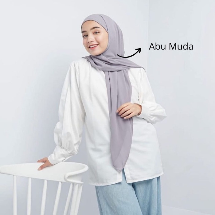 Sale Jilbab Segi Empat Instan Malaysia Malay Tali Ikat Premium Ceruty - Abu Muda Termurah