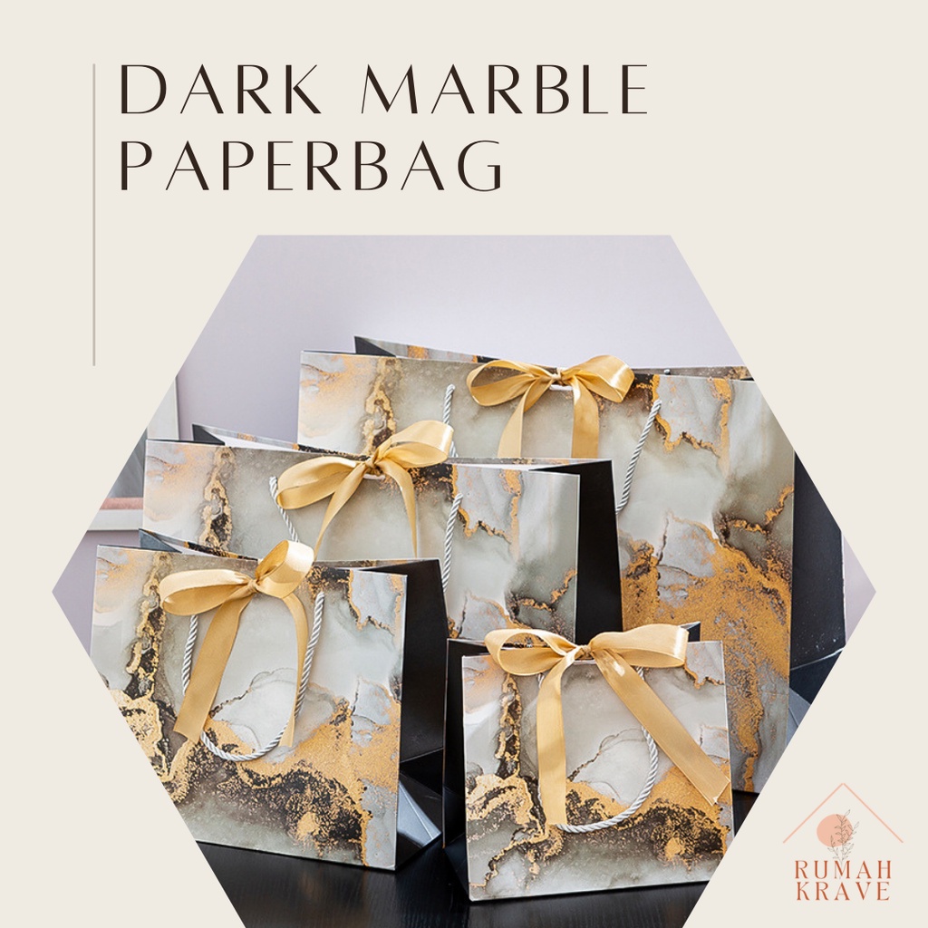 

RUMAH KRAVE - Dark Marble Paperbag Hitam Marmer Elegan Tas Kado Hadiah