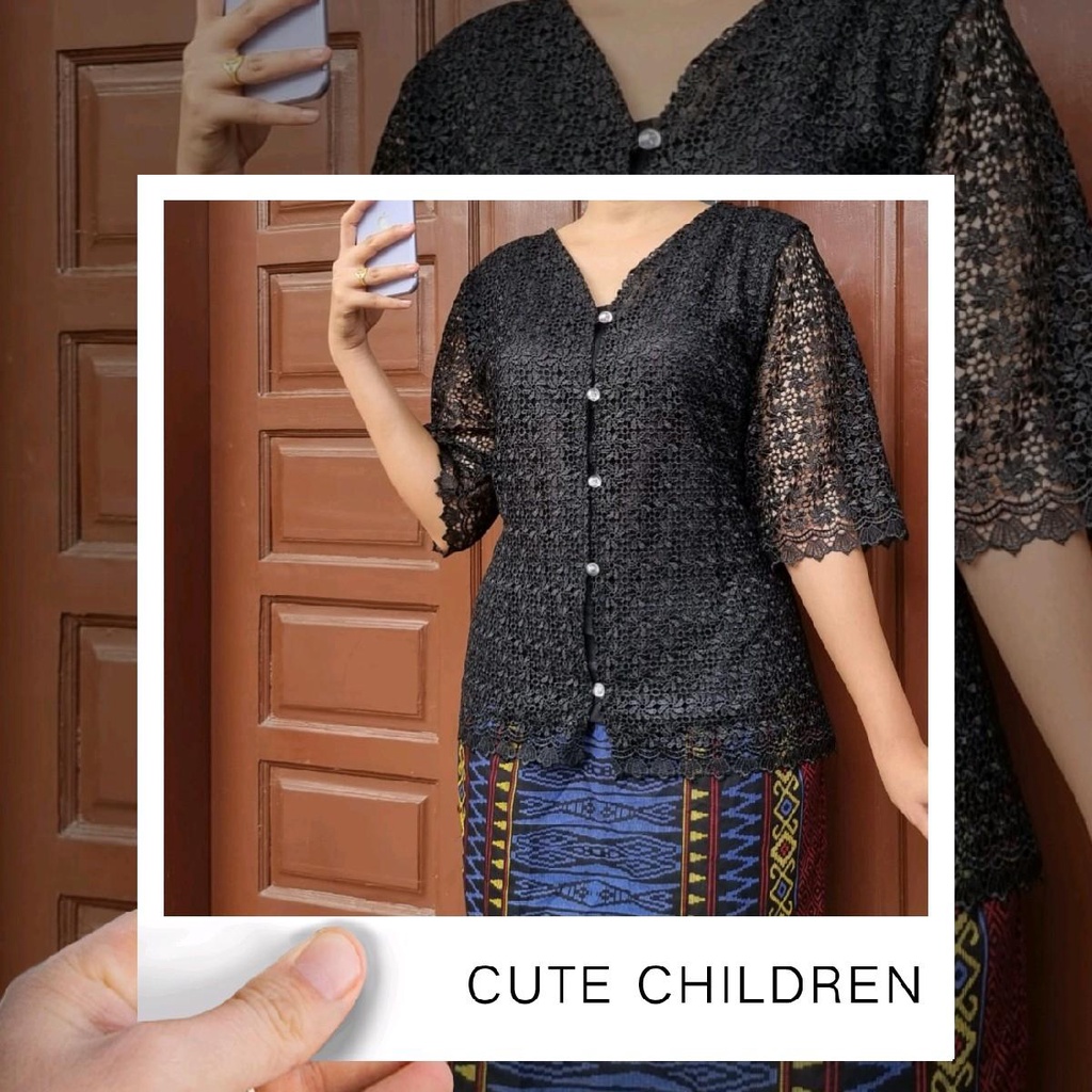 Atasan brokat hoki kancing depan warna Hitam