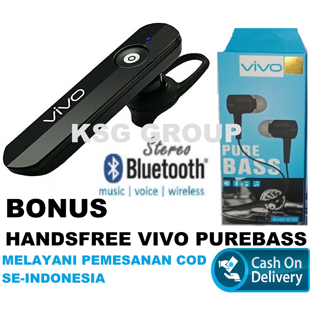TERLARIS Earphone VIVO Bluetooth Bonus Headset VIVO Purebass Headset Bluetooth VIVO Handsfree Wirele