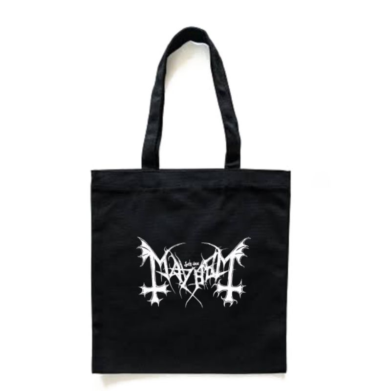 Totebag MAYHEM band metal rock logo tas tote bag resleting pria wanita unisex canvas katun cotton ke