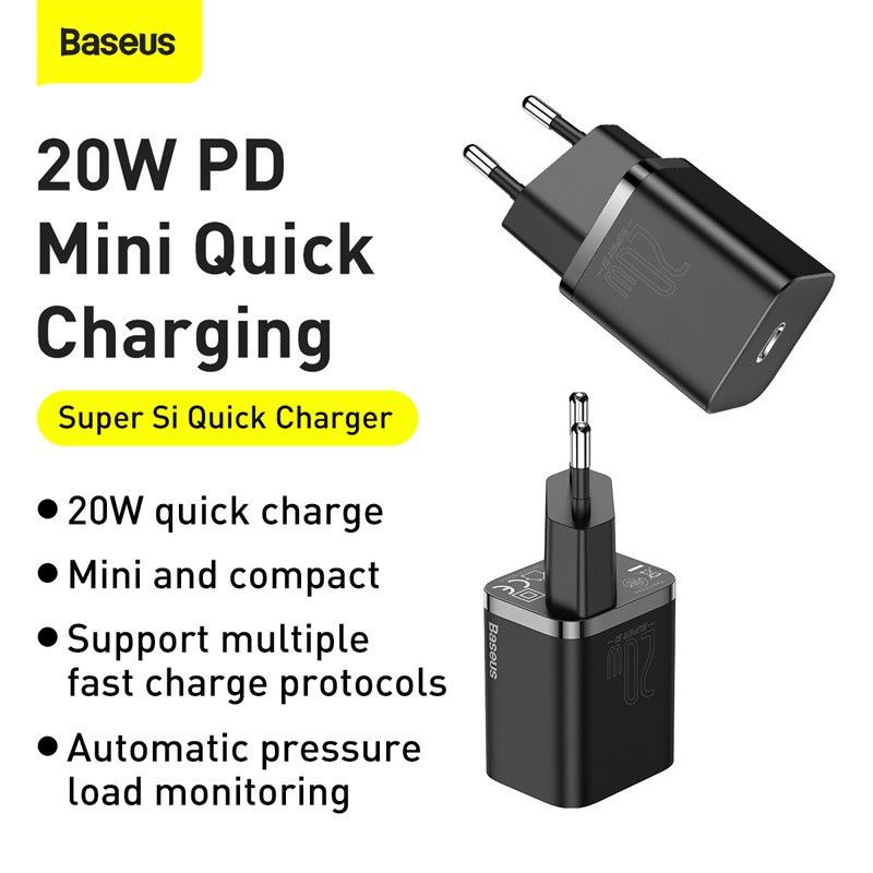 ADAPTOR BASEUS PD 20W KEPALA CHARGER USB 3.0 FAST CHARGER FOR IPHONE