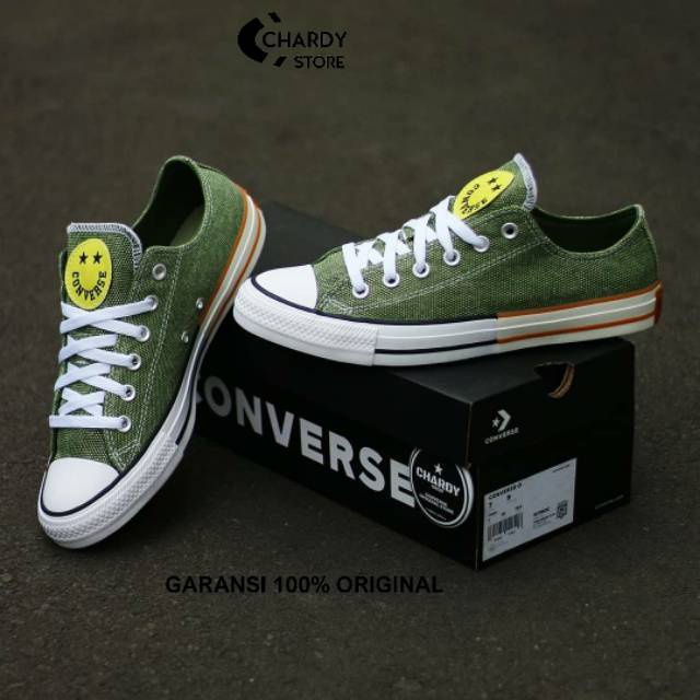Sepatu Sneakers Pria CONVERSE CT AS Ox HappyPatchCamp Cypress Green Original 167663C