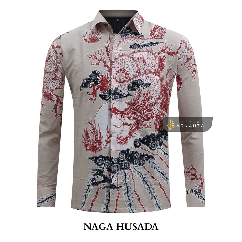 Kemeja BATIK ARKANZA ORIGINAL Motif NAGA HUSADA  Atasan Batik Pria Cowok Laki Slimfit Full Furing