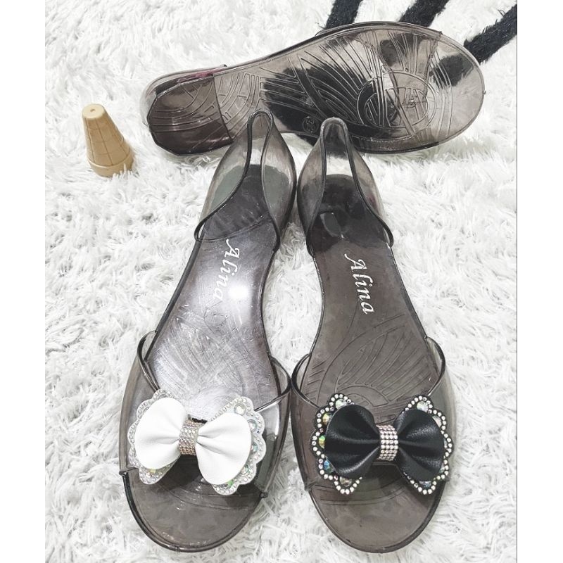 Sandal Sepatu Kaca Cinderella Pita/Flatshoes Pita Kaca Jelly Transparan Wanita