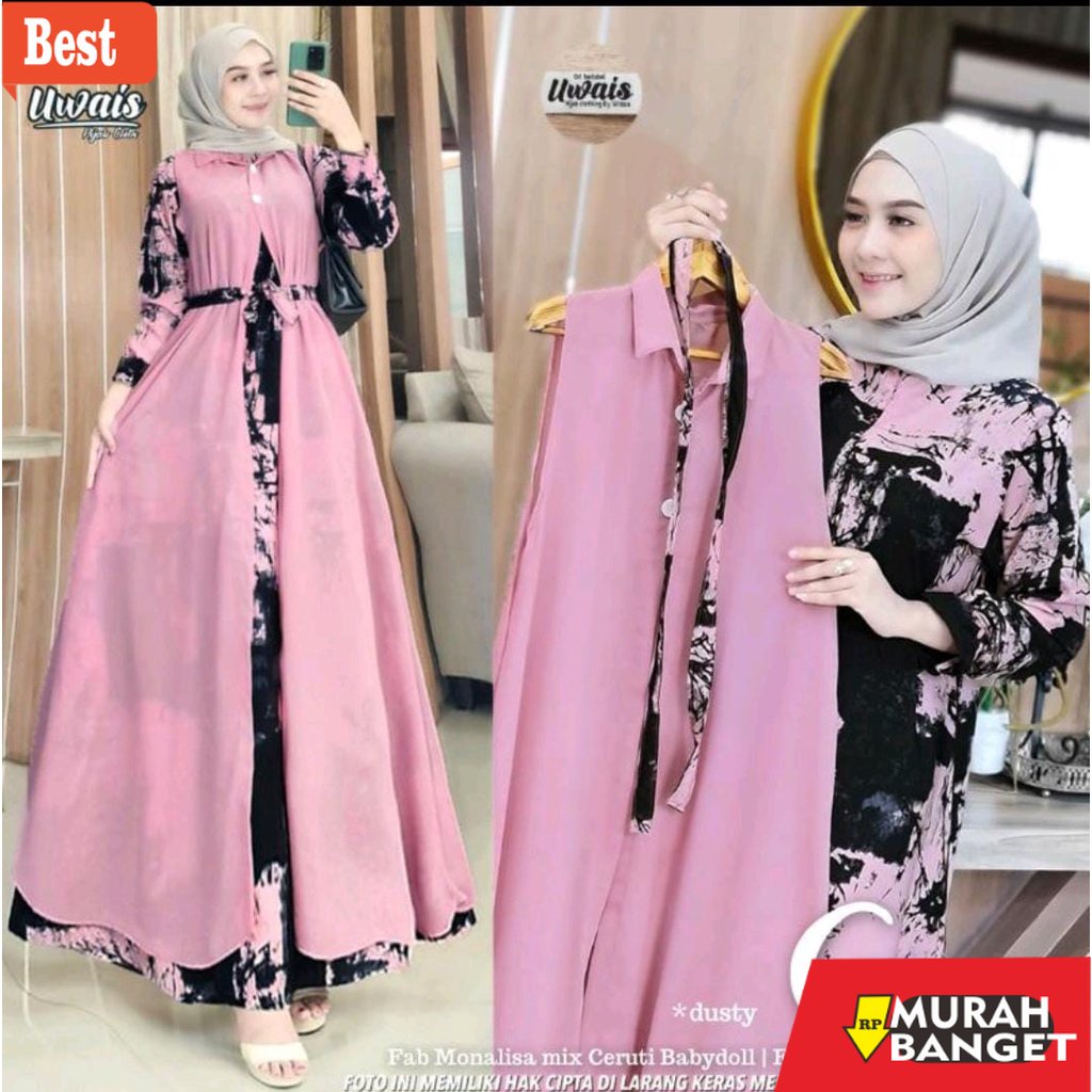 Tren baju lebaran wanita 2023- GAMIS  SUPER JUMBO PLUS BLAZER CERUTY PISAH// Gamis MONALISA JUMBO XX