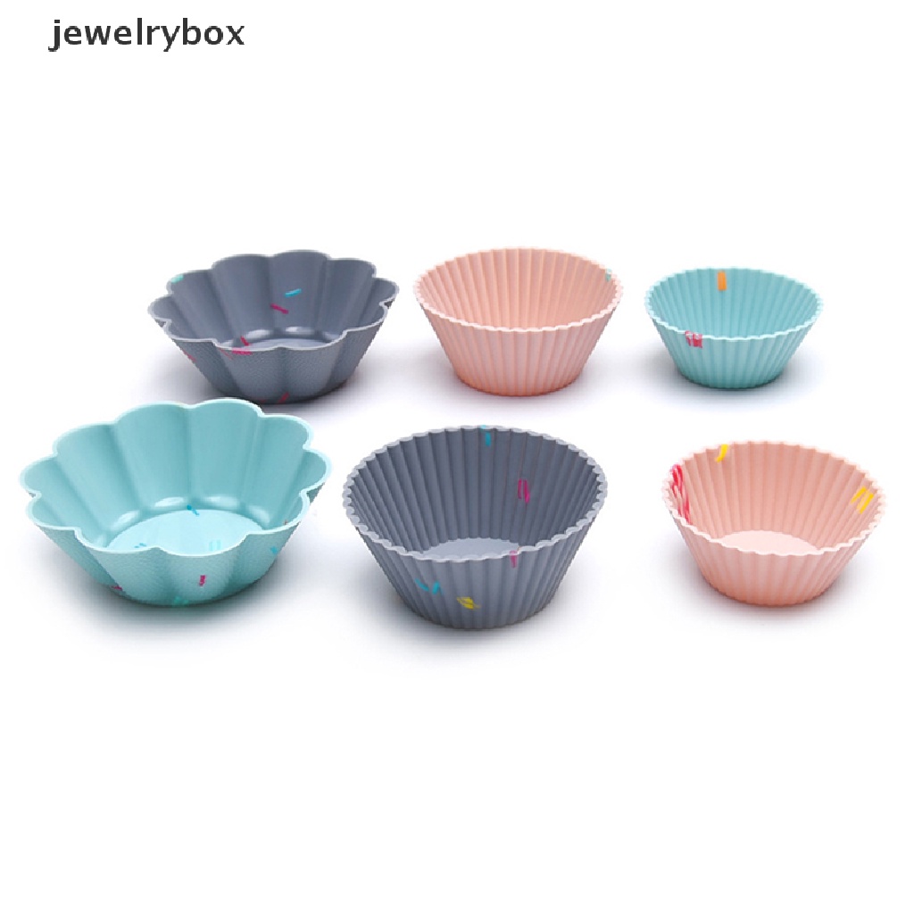 [jewelrybox] 6pcs/set Cetakan Kue Silikon Muffin Cupcake Baking DIY Alat Kue Piring Cangkir Butik