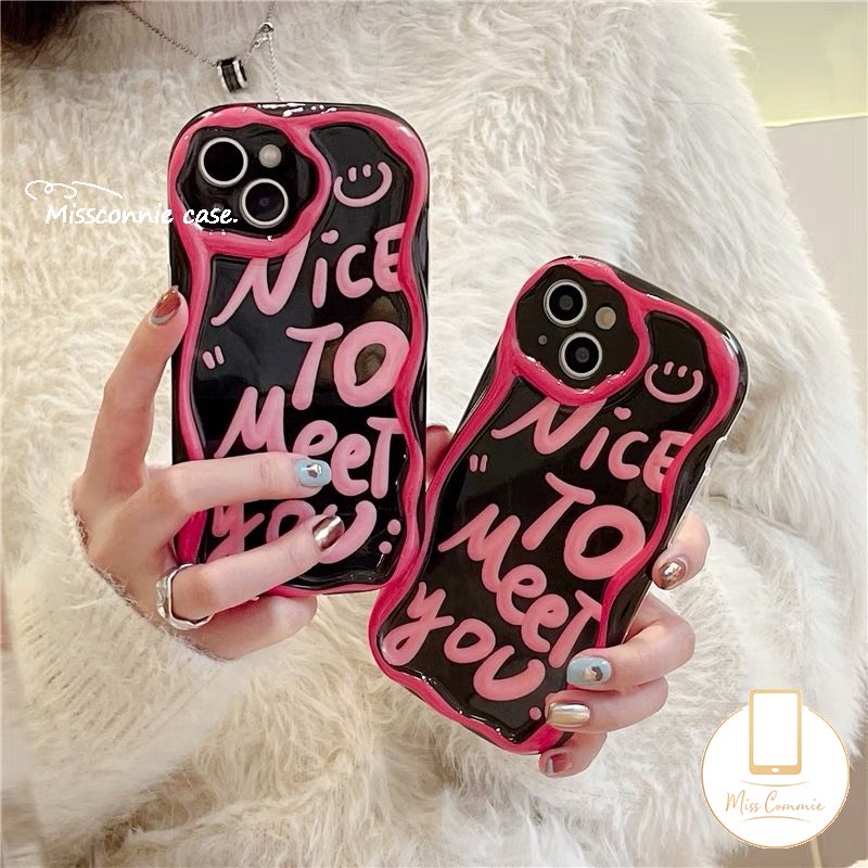 Ins Fashion Art Letter Case Kompatibel Untuk iPhone 7plus 11 12 14 13 Pro Max 7 8 6s 6 Plus XR X XS Max SE 2020 Lembut Tpu 3D Wavy Curved Edge Smile Shockproof Airbag Glossy Cover