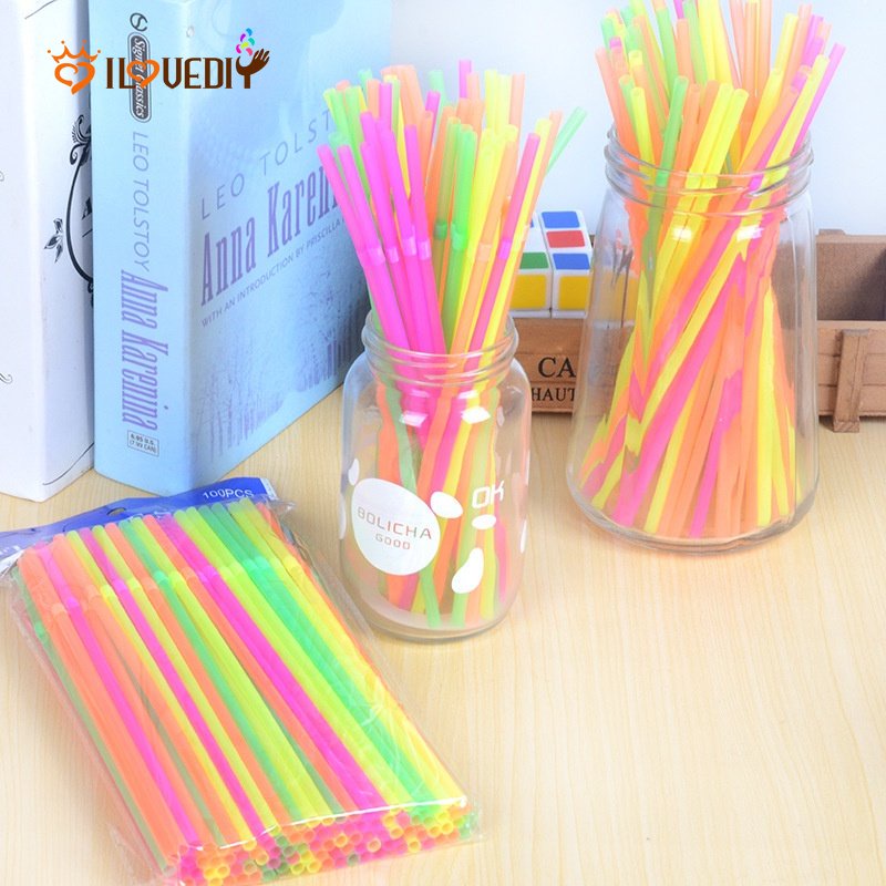 Hot Sale/100Pcs Sedotan Plastik Neon Dapat Dilipat/Sedotan Minum Sekali Pakai Dapat Ditekuk/Dekorasi Pernikahan Perlengkapan Pesta Warna Campur