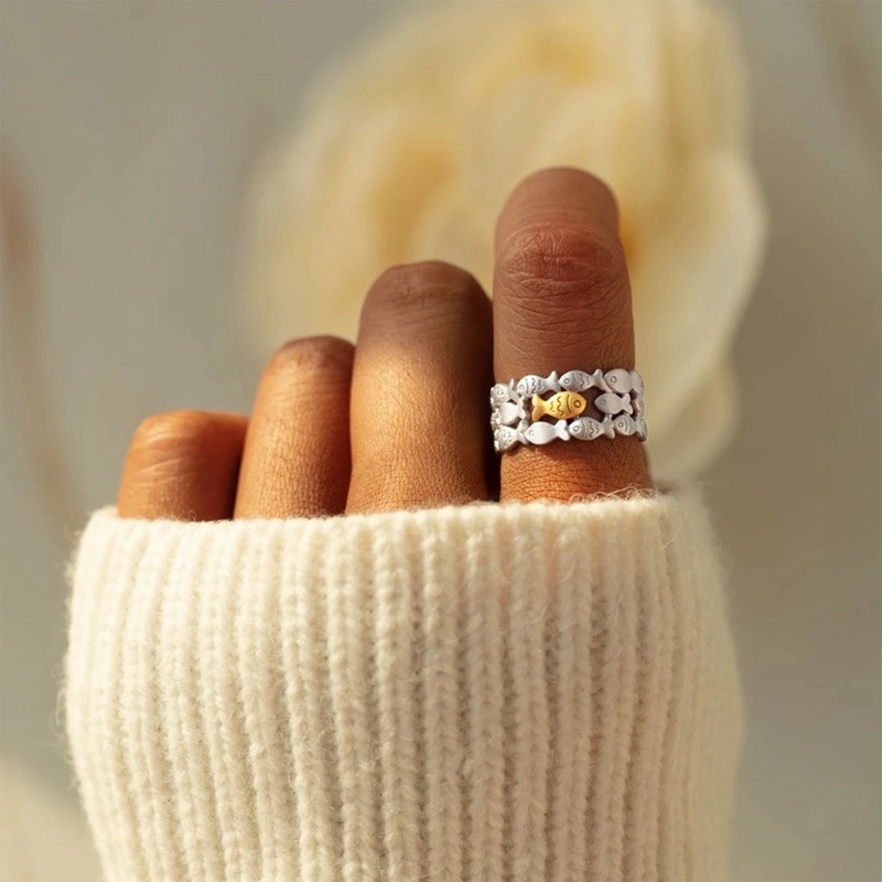 Cincin Ikan Halus Untuk Wanita Gaya Logam Finger-Ring Statement Jewelry Indah Fashionable Design Aksesoris Hadiah
