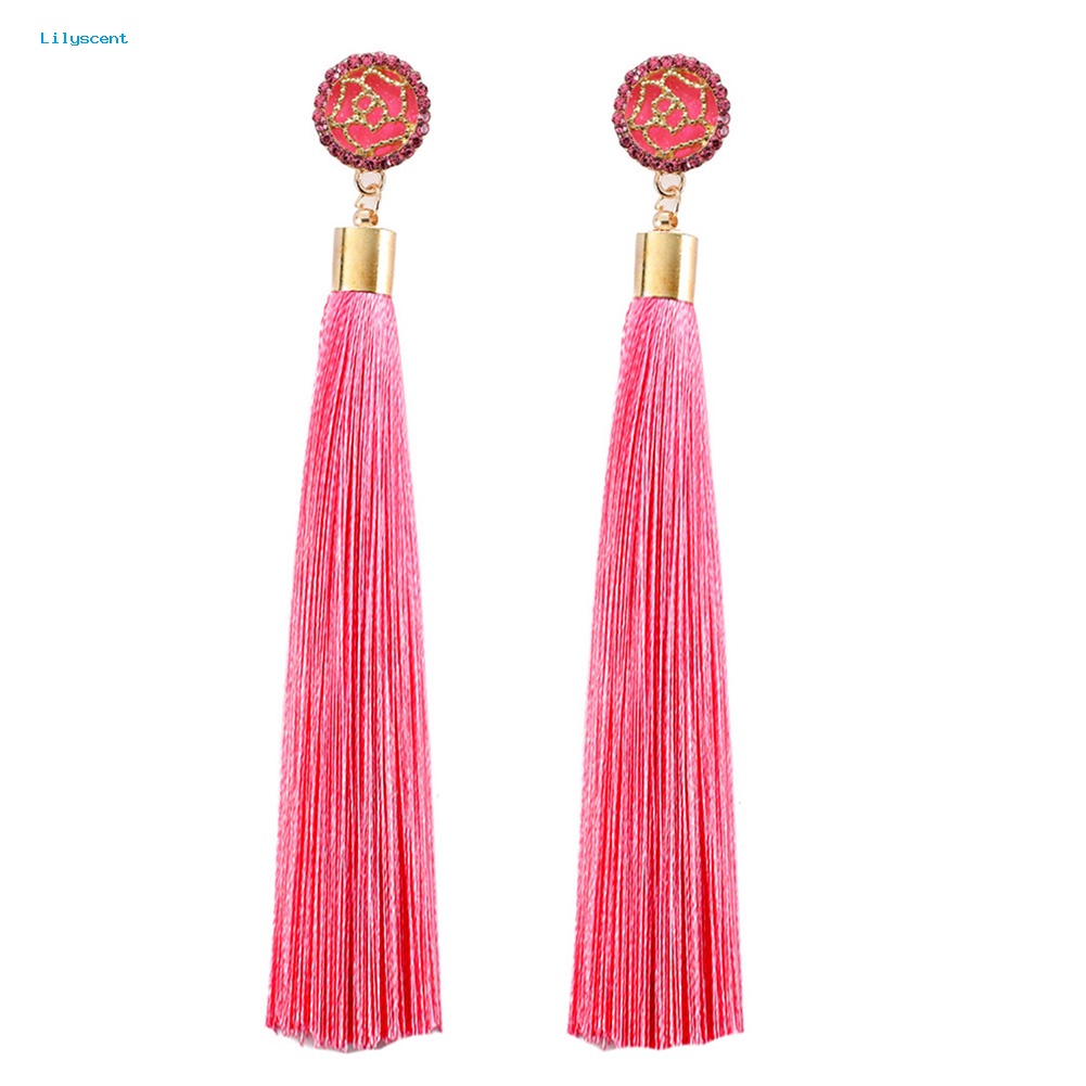 Lilyscent Bohemian Etnik Bunga Rumbai Panjang Menjuntai Statement Earrings Wanita Perhiasan Hadiah