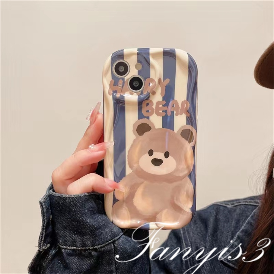 Compatible For IPhone 14 13 12 11 Pro Max X XR Xs Max 8 7 6s Plus SE 2020 Kompatibel Untuk Happy Bear Gelombang Casing Ponsel TPU Silicon Lembut Cover Pelindung