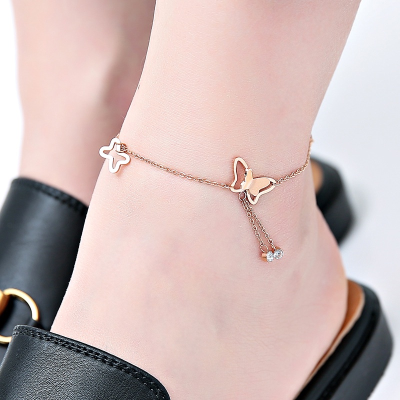 Fashion Musim Panas Temperamen Berongga Geometris Kupu-Kupu Bor Ganda Rumbai Gelang Ankle Chain Jewelry