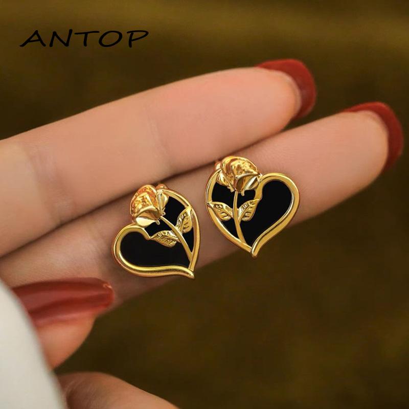 Anting Gaya Perancis Wanita Cinta Bunga Kadar Tinggi S925 Silver Stitch Desain Rasa [Yumna]