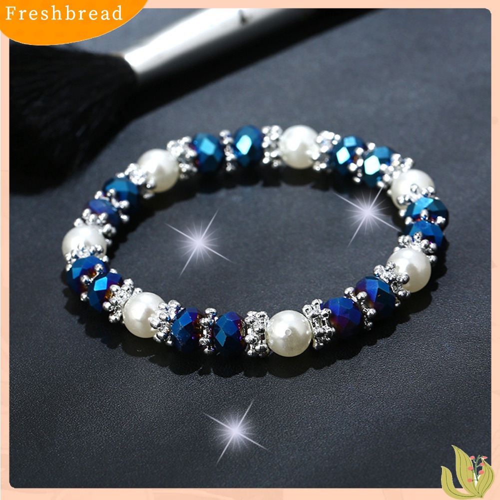 &lt; Freshbread &gt; Shiny Colorful Rhinestone Faux Pearl Gelang Bangle Wanita Perhiasan Hadiah Ulang Tahun