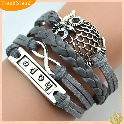 &lt; Freshbread &gt; Unisex Multilayer Infinity Owl Hope Charm Handmade Gelang Cuff Kulit Bangle