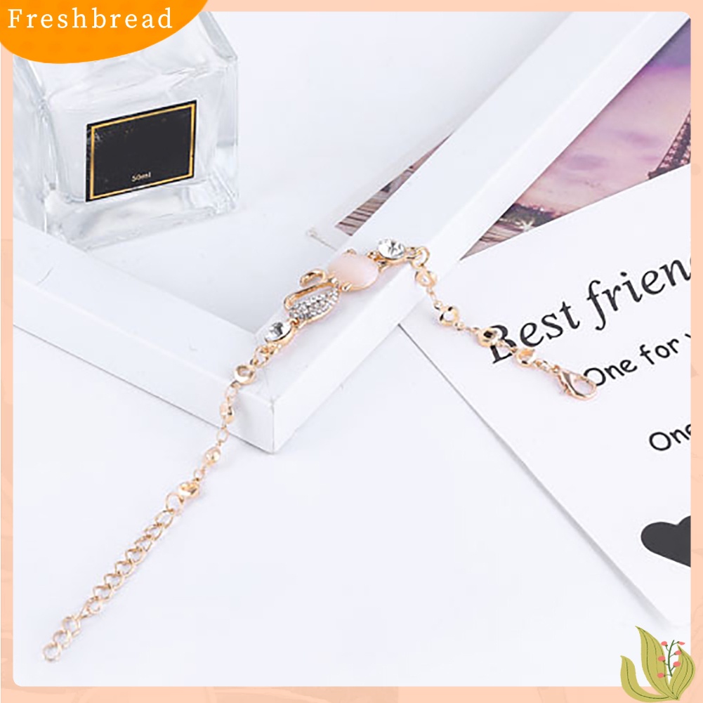 &lt; Freshbread &gt; Wanita Fashion Paduan Berlian Imitasi Kucing Rantai Pesona Gelang Bangle Perhiasan Hadiah