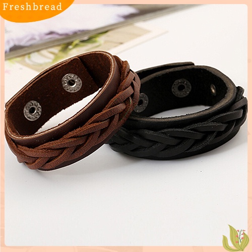 &lt; Freshbread &gt; Pria Keren Gaya Klasik Rajutan Kulit Bangle Punk Wristband Cuff Bracelet