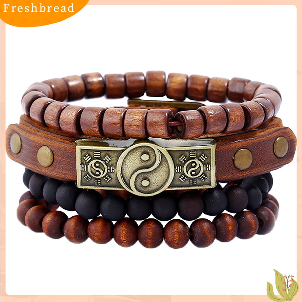 &lt; Freshbread &gt; 4Pcs/Set Gelang Manik-Manik Simple Multi-layer Mudah Digunakan Gelang Kulit Tai Chi Untuk Rumah