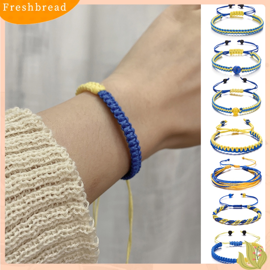 < Freshbread > Tenun Tangan Tali Kuat Dikepang Gelang Tahan Aus Gaya Etnik Biru Kuning Patchwork Adjustable Gelang Perhiasan Aksesoris