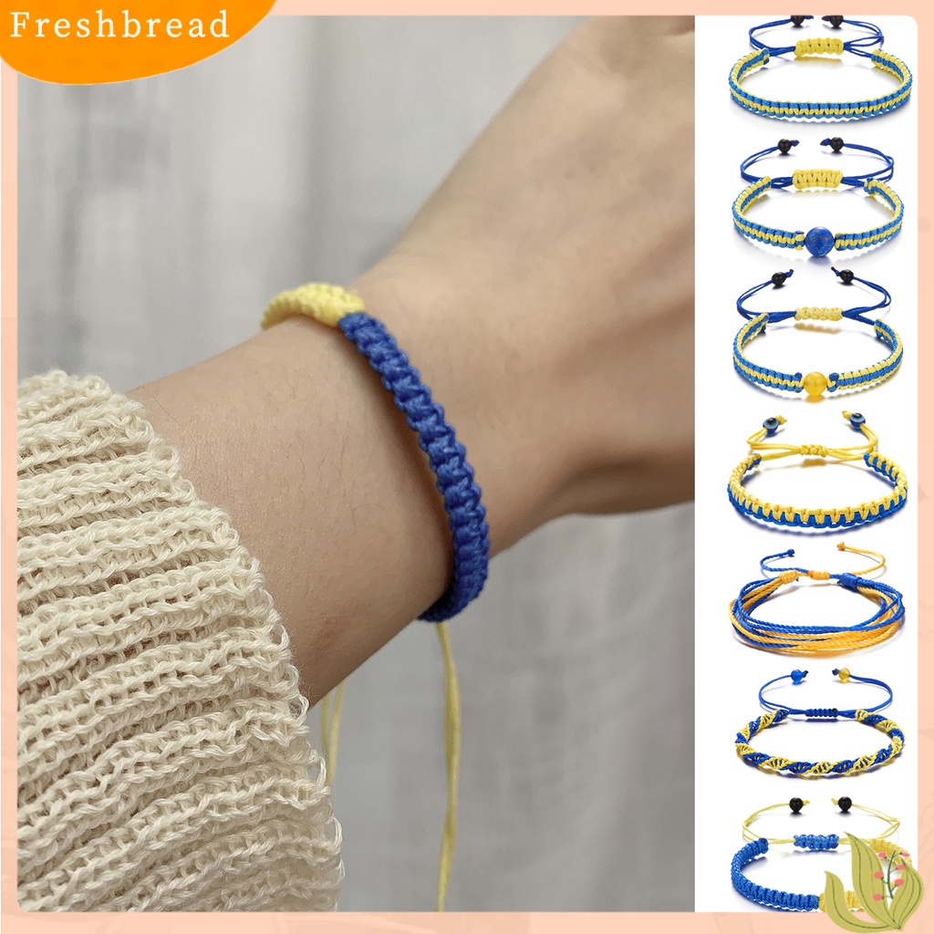 &lt; Freshbread &gt; Tenun Tangan Tali Kuat Dikepang Gelang Tahan Aus Gaya Etnik Biru Kuning Patchwork Adjustable Gelang Perhiasan Aksesoris