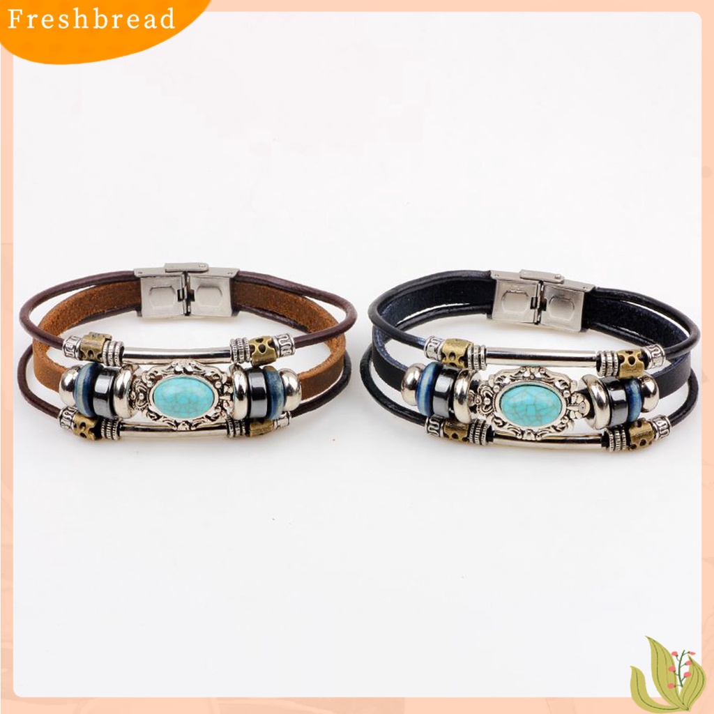 &lt; Freshbread &gt; Gelang Unisex Manik-Manik Perhiasan Imitasi Turquoise Gelang Rantai Tali Vintage Untuk Pakaian Sehari-Hari