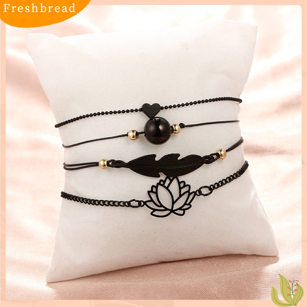 &lt; Freshbread &gt; 4Pcs/Set Wanita Fashion Cinta Hati Berongga Lotus Bulat Bola Daun Gelang Perhiasan