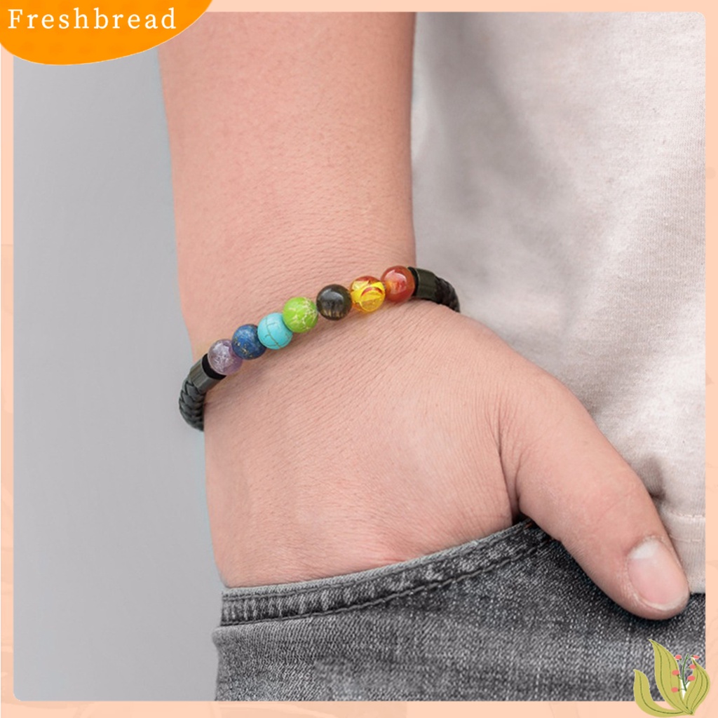 < Freshbread > Pria Gelang Gaya Sederhana Ultra-Ringan Tali Kulit Dikepang Tahan Aus Mudah Dipakai Hias Alloy Batu Manik Gelang Unisex Bangle Dekorasi Untuk Laki-Laki