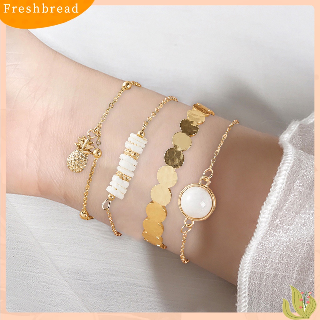 &lt; Freshbread &gt; 4Pcs/Set Gelang Alloy Bohemia Artistik Multi Gaya Gelang Liontin Nanas Untuk Kehidupan Sehari-Hari