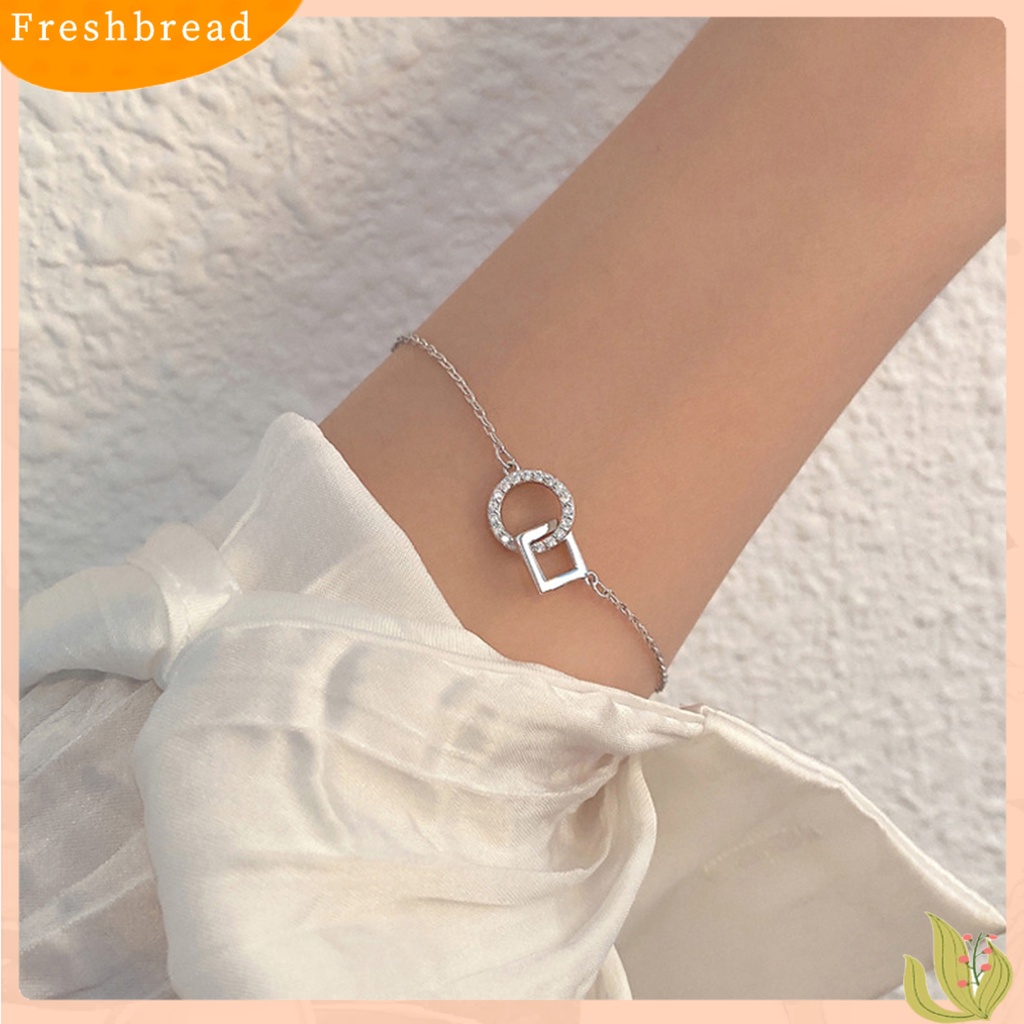 &lt; Freshbread &gt; Wanita Gelang Adjustable Berlian Imitasi Mengkilap Hias Kepribadian All-match Dekorasi Geometris Persegi Cincin Interlock Rantai Gelang Tangan Perhiasan Untuk Pacaran